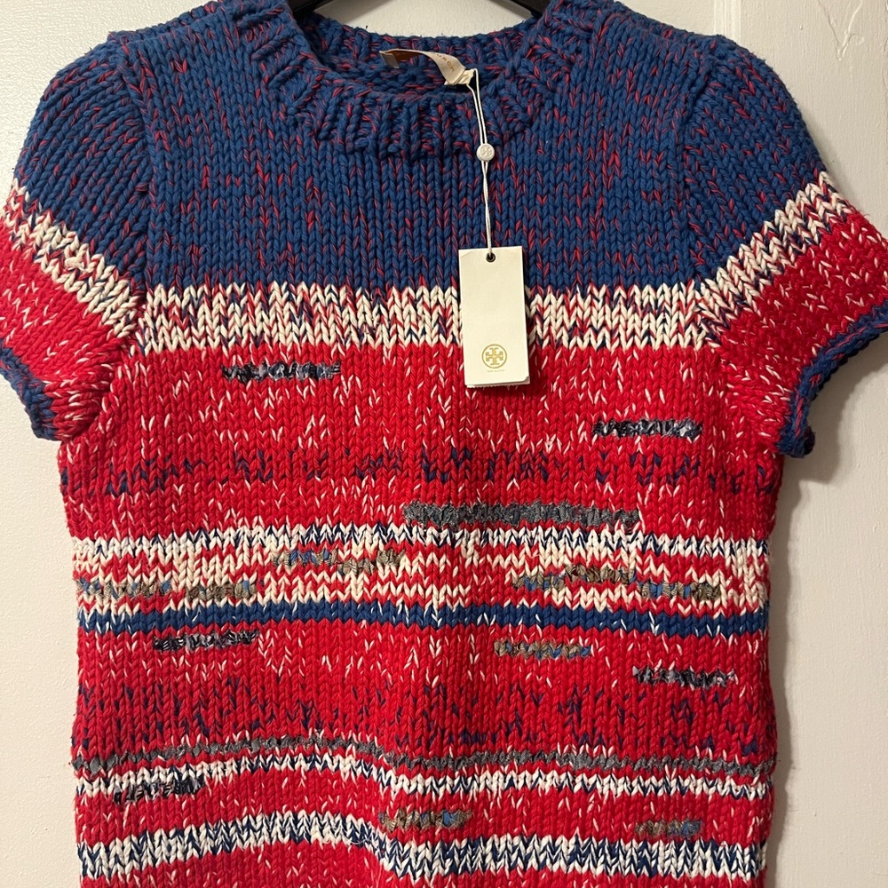 Tory Burch Red and Blue Knit Sweater